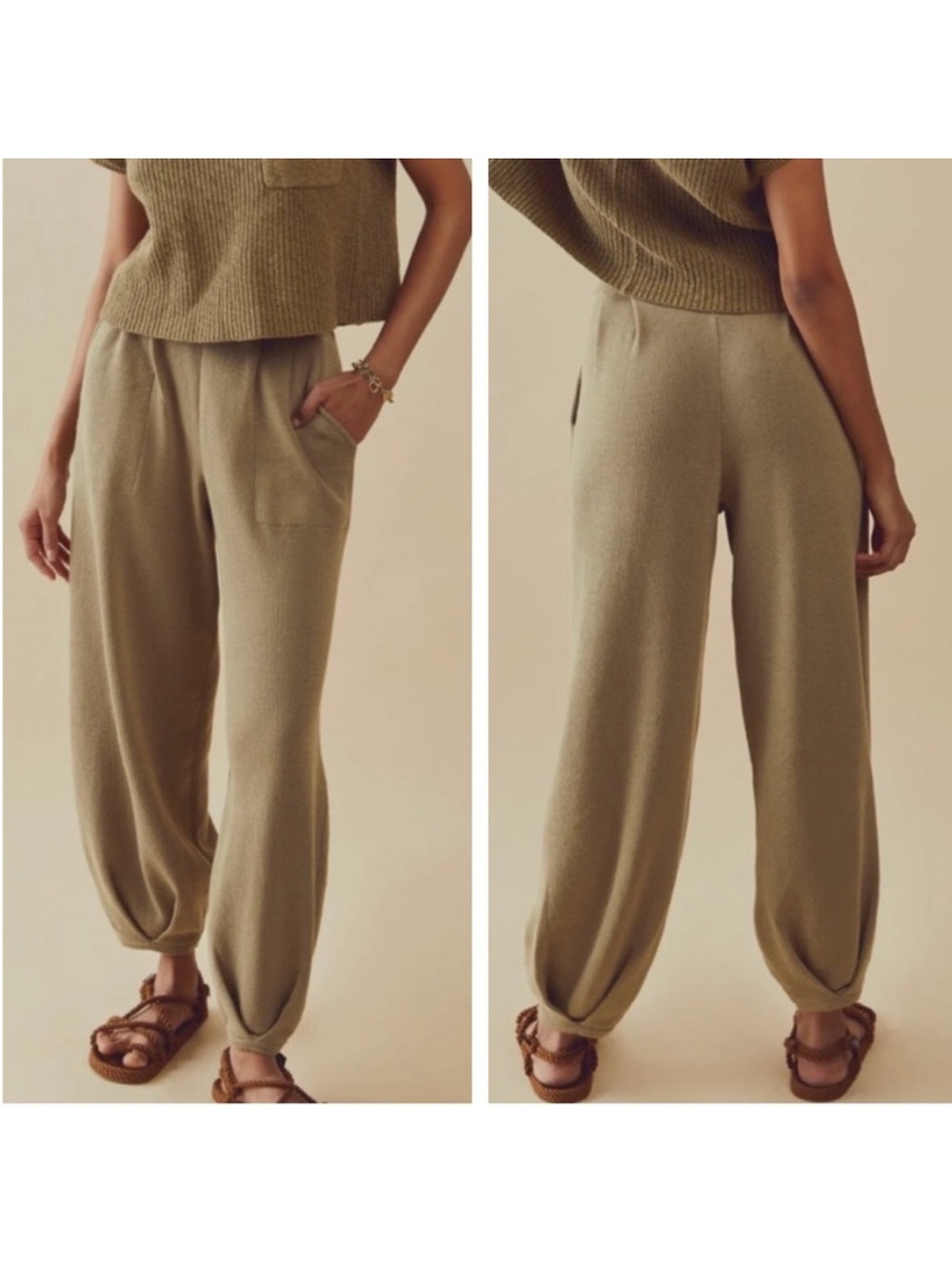 Free People Beach Freya Curly Willow Olive  Knit Pull On Pants Size XS